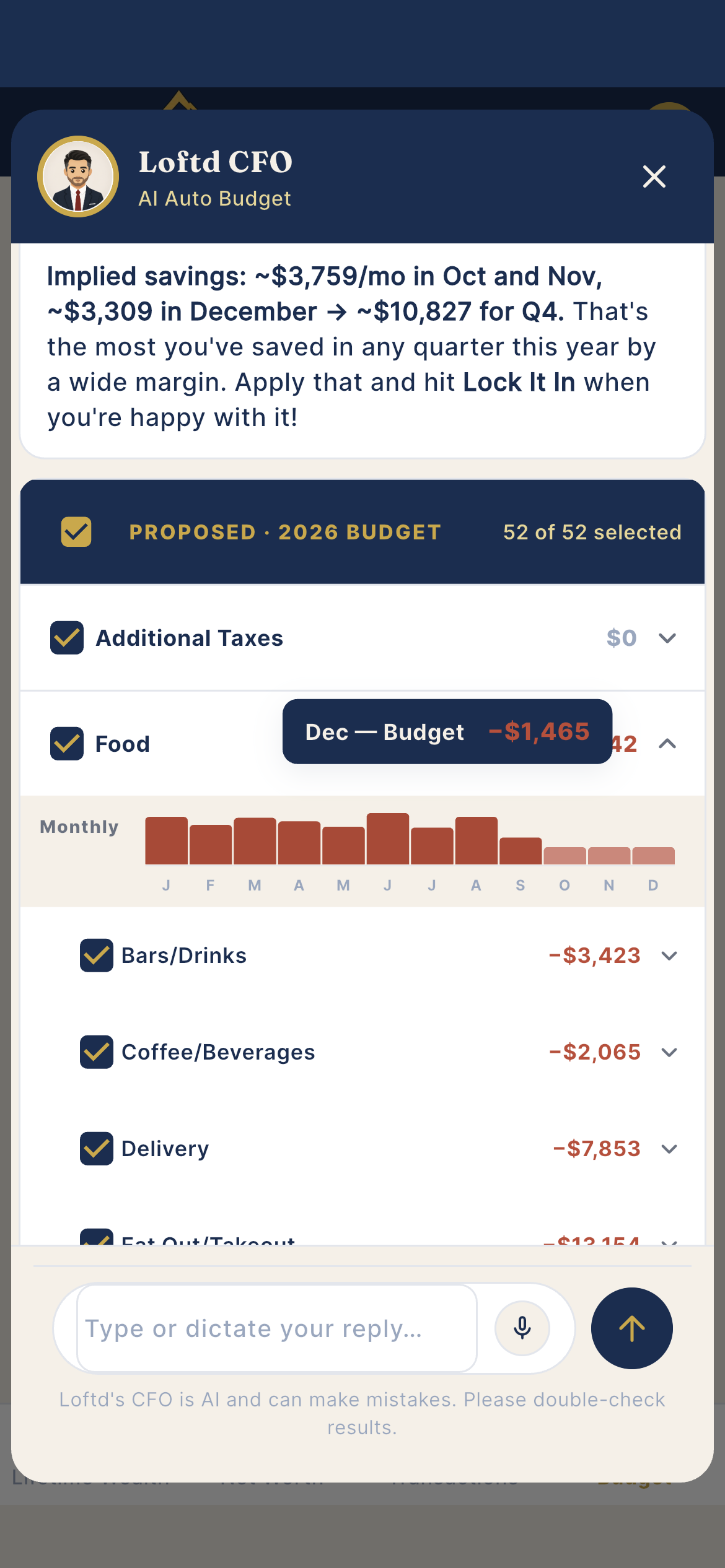 CFO AI Auto Budget worksheet mobile